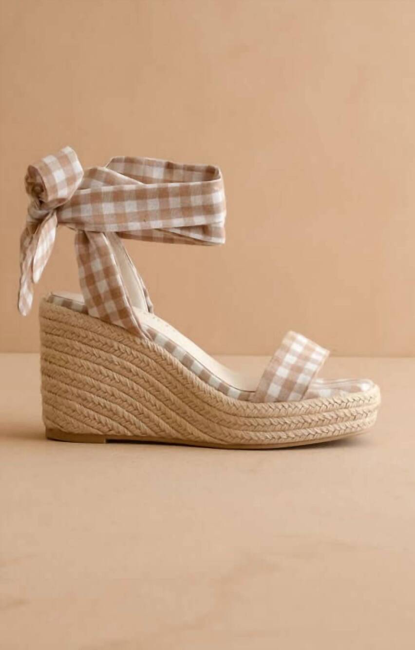 NEW OASIS SOCIETY women's oceana gingham ankle-wrap espadrille wedge sandals in